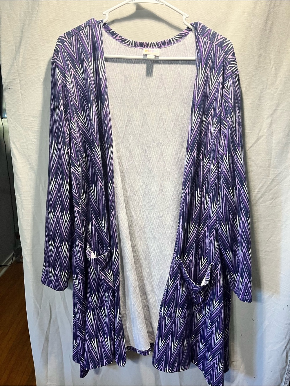 Lularoe 2x Purple Chevron Open-Front Women's Cardigan Sweater